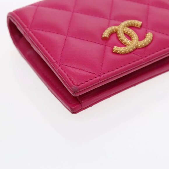 CHANEL Wallet Lamb Skin Pink Gold CC Auth 94678AM - Picture 3 of 16